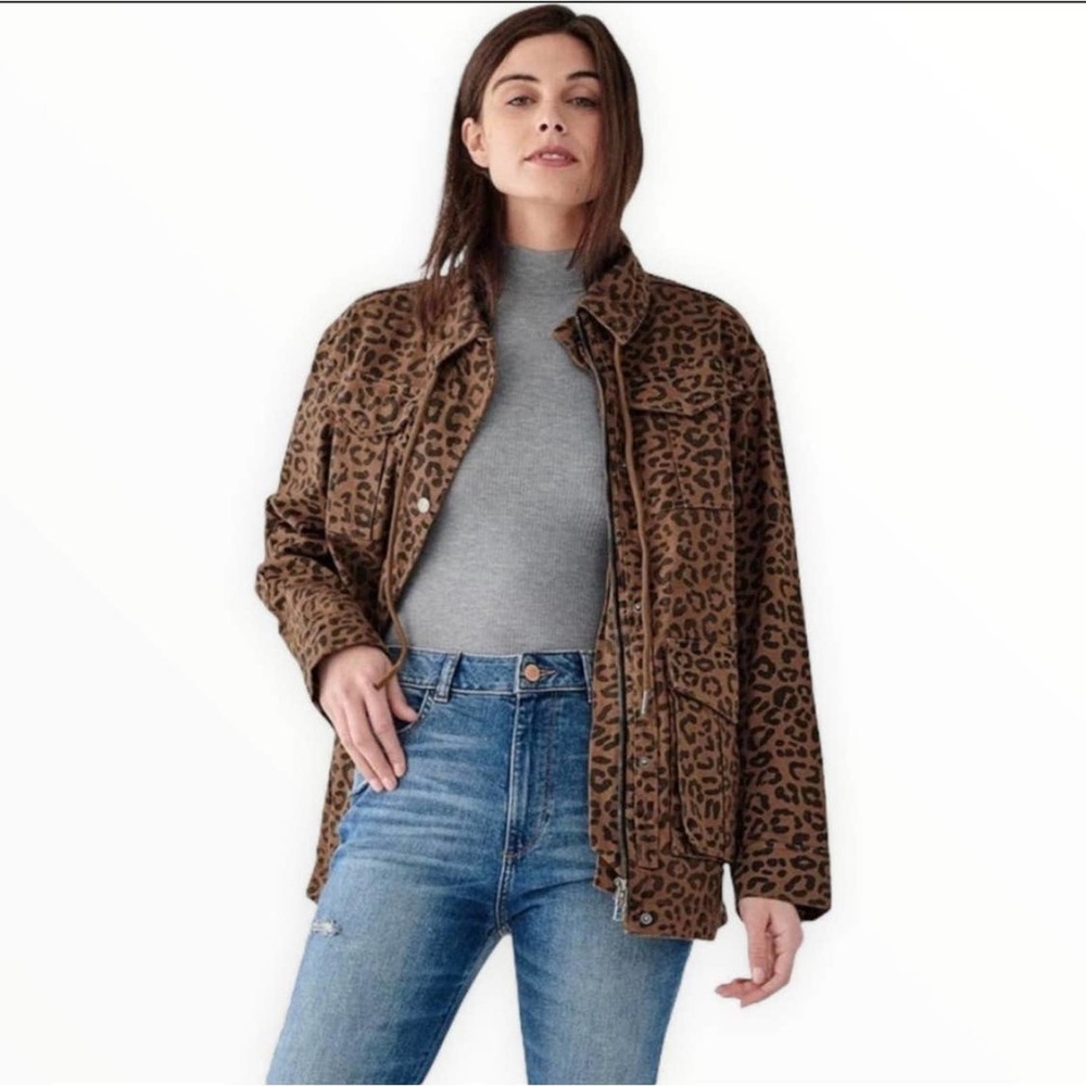 NWT DL1961 Howard Street Leopard Jaguar Utility Jacket Coat Tan Brown Animal